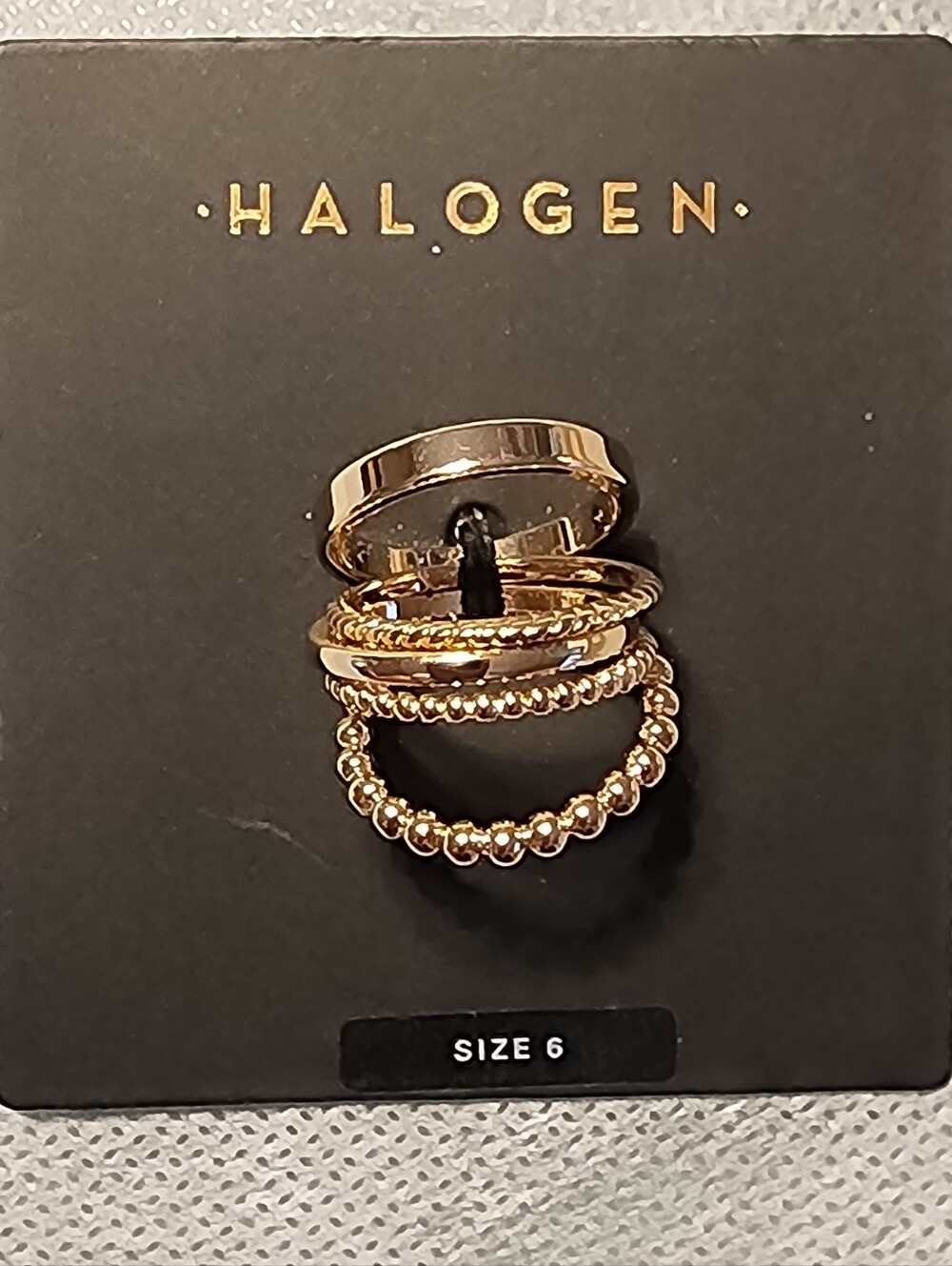 GOLDTONE 5 PIECE STACKING RING SET SIZE 6 NWT